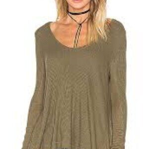 Free People‎ (We The Free) Malibu Top Waffle Knit Oversized Olive Green Size XS